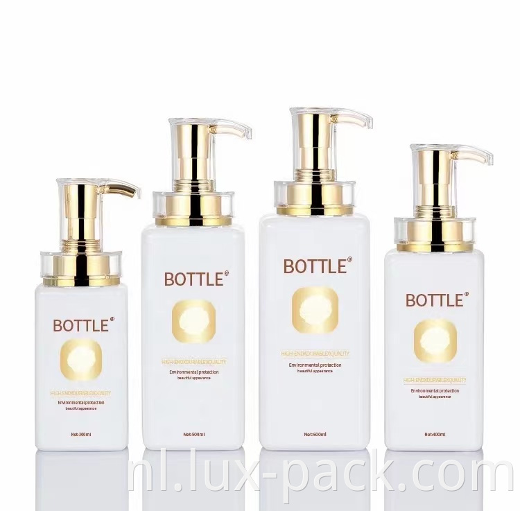 Factory Luxury Gold Cosmetic Pump 500 ml Aangepaste lege vierkante Pet Plastic Shampoo -fles